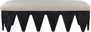 Meridian Furniture Altair Art Deco Velour Fur Upholstered Bench with Angular Black Oak Veneer Legs 22027Beige