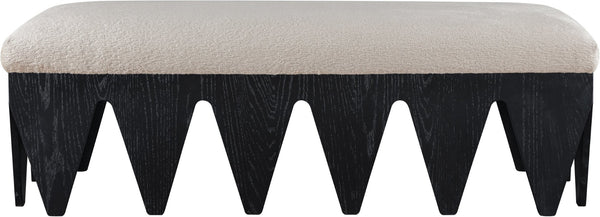 Meridian Furniture Altair Art Deco Velour Fur Upholstered Bench with Angular Black Oak Veneer Legs 22027Beige