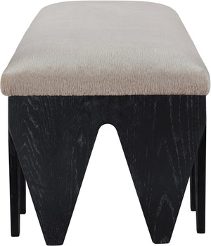Meridian Furniture Altair Art Deco Velour Fur Upholstered Bench with Angular Black Oak Veneer Legs 22027Beige