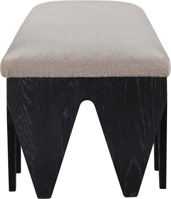 Meridian Furniture Altair Art Deco Velour Fur Upholstered Bench with Angular Black Oak Veneer Legs 22027Beige