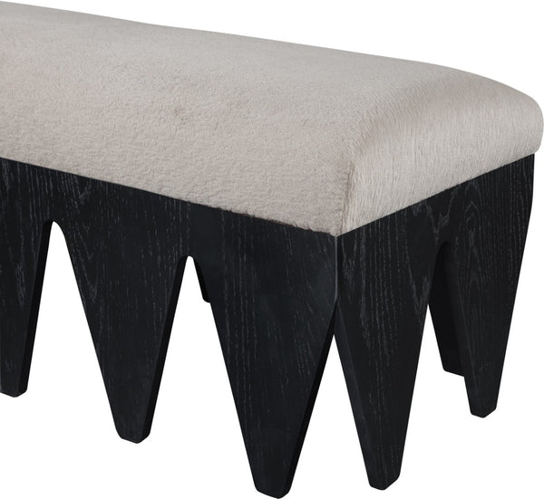 Meridian Furniture Altair Art Deco Velour Fur Upholstered Bench with Angular Black Oak Veneer Legs 22027Beige
