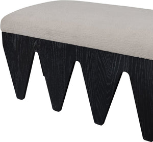 Meridian Furniture Altair Art Deco Velour Fur Upholstered Bench with Angular Black Oak Veneer Legs 22027Beige