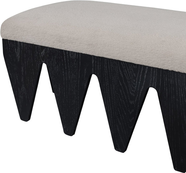 Meridian Furniture Altair Art Deco Velour Fur Upholstered Bench with Angular Black Oak Veneer Legs 22027Beige