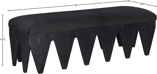 Meridian Furniture Altair Plush Velour Fur Upholstered Bench with Angular Oak Legs Art Deco Accent 22027Black