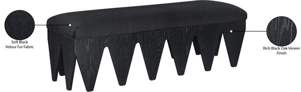 Meridian Furniture Altair Plush Velour Fur Upholstered Bench with Angular Oak Legs Art Deco Accent 22027Black