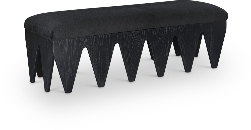 Meridian Furniture Altair Plush Velour Fur Upholstered Bench with Angular Oak Legs Art Deco Accent 22027Black