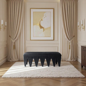 Meridian Furniture Altair Plush Velour Fur Upholstered Bench with Angular Oak Legs Art Deco Accent 22027Black