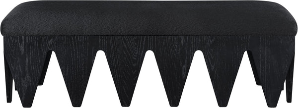 Meridian Furniture Altair Plush Velour Fur Upholstered Bench with Angular Oak Legs Art Deco Accent 22027Black
