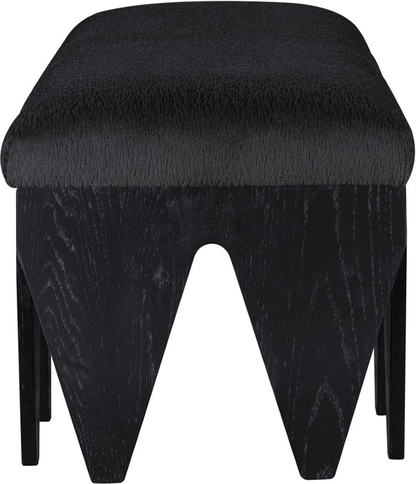 Meridian Furniture Altair Plush Velour Fur Upholstered Bench with Angular Oak Legs Art Deco Accent 22027Black
