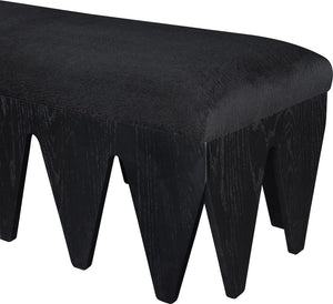 Meridian Furniture Altair Plush Velour Fur Upholstered Bench with Angular Oak Legs Art Deco Accent 22027Black