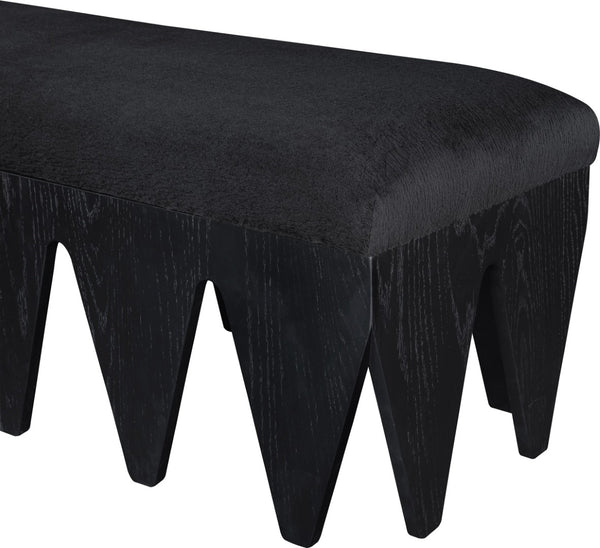 Meridian Furniture Altair Plush Velour Fur Upholstered Bench with Angular Oak Legs Art Deco Accent 22027Black