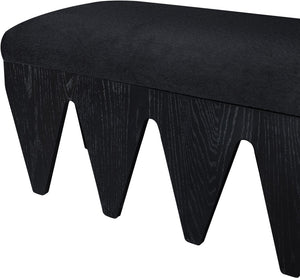 Meridian Furniture Altair Plush Velour Fur Upholstered Bench with Angular Oak Legs Art Deco Accent 22027Black