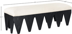 Meridian Furniture Altair Art Deco Velour Fur Upholstered Bench with Angular Black Oak Veneer Base 22027Cream
