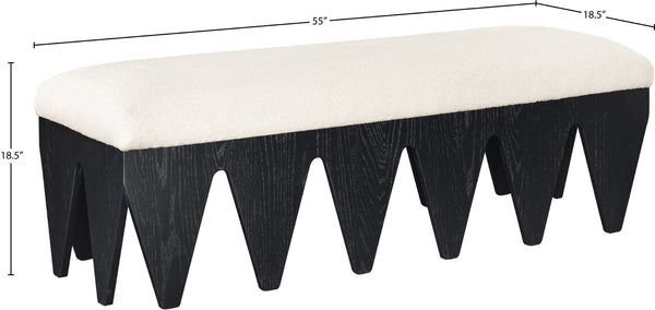 Meridian Furniture Altair Art Deco Velour Fur Upholstered Bench with Angular Black Oak Veneer Base 22027Cream