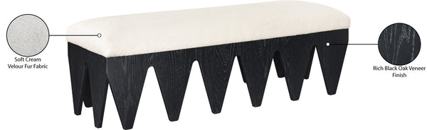 Meridian Furniture Altair Art Deco Velour Fur Upholstered Bench with Angular Black Oak Veneer Base 22027Cream