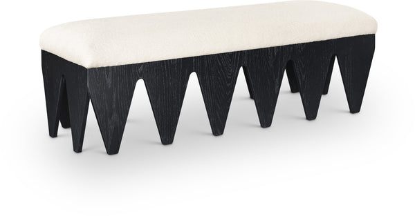 Meridian Furniture Altair Art Deco Velour Fur Upholstered Bench with Angular Black Oak Veneer Base 22027Cream