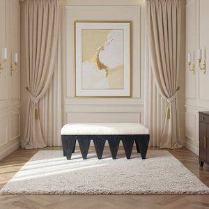 Meridian Furniture Altair Art Deco Velour Fur Upholstered Bench with Angular Black Oak Veneer Base 22027Cream