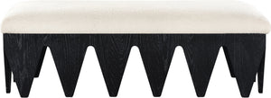 Meridian Furniture Altair Art Deco Velour Fur Upholstered Bench with Angular Black Oak Veneer Base 22027Cream