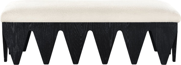 Meridian Furniture Altair Art Deco Velour Fur Upholstered Bench with Angular Black Oak Veneer Base 22027Cream