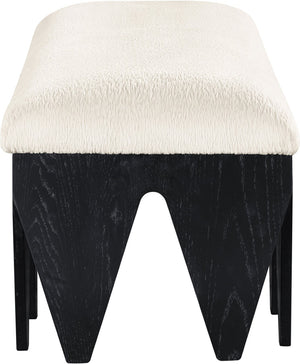 Meridian Furniture Altair Art Deco Velour Fur Upholstered Bench with Angular Black Oak Veneer Base 22027Cream