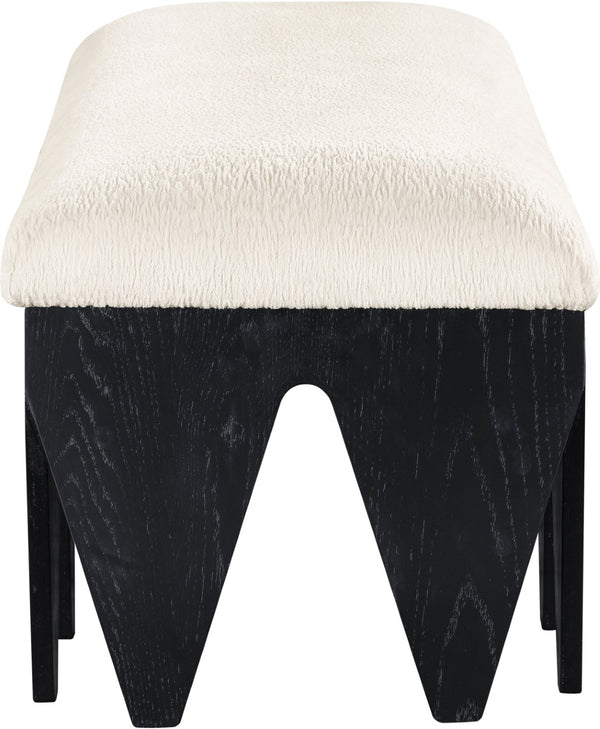 Meridian Furniture Altair Art Deco Velour Fur Upholstered Bench with Angular Black Oak Veneer Base 22027Cream
