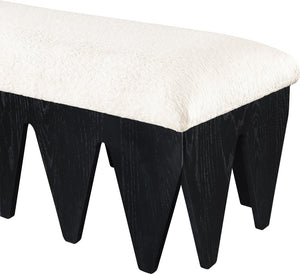 Meridian Furniture Altair Art Deco Velour Fur Upholstered Bench with Angular Black Oak Veneer Base 22027Cream
