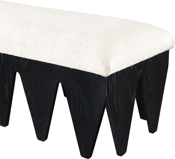 Meridian Furniture Altair Art Deco Velour Fur Upholstered Bench with Angular Black Oak Veneer Base 22027Cream