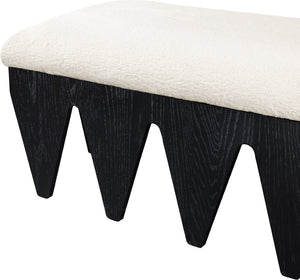 Meridian Furniture Altair Art Deco Velour Fur Upholstered Bench with Angular Black Oak Veneer Base 22027Cream