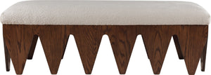 Meridian Furniture Altair Art Deco Upholstered Bench Plush Velour Seat with Walnut Oak Base 22028Beige