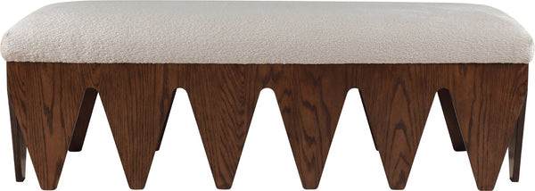 Meridian Furniture Altair Art Deco Upholstered Bench Plush Velour Seat with Walnut Oak Base 22028Beige