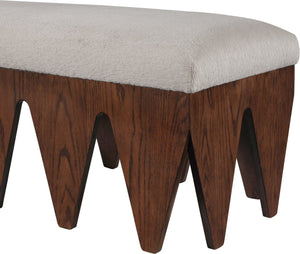 Meridian Furniture Altair Art Deco Upholstered Bench Plush Velour Seat with Walnut Oak Base 22028Beige