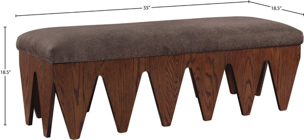 Meridian Furniture Altair Art Deco Upholstered Bench Plush Velour Fur Seat with Angular Walnut Legs 22028Brown