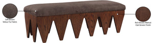 Meridian Furniture Altair Art Deco Upholstered Bench Plush Velour Fur Seat with Angular Walnut Legs 22028Brown