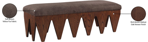 Meridian Furniture Altair Art Deco Upholstered Bench Plush Velour Fur Seat with Angular Walnut Legs 22028Brown