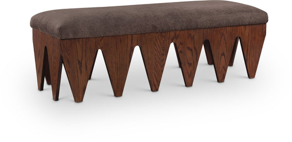 Meridian Furniture Altair Art Deco Upholstered Bench Plush Velour Fur Seat with Angular Walnut Legs 22028Brown