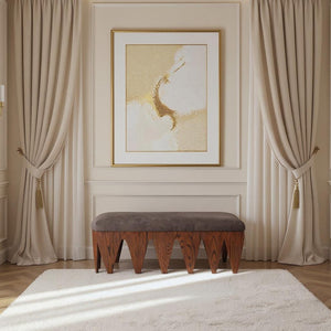 Meridian Furniture Altair Art Deco Upholstered Bench Plush Velour Fur Seat with Angular Walnut Legs 22028Brown