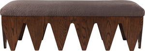 Meridian Furniture Altair Art Deco Upholstered Bench Plush Velour Fur Seat with Angular Walnut Legs 22028Brown