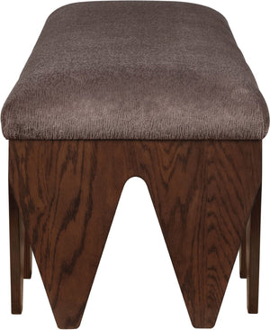 Meridian Furniture Altair Art Deco Upholstered Bench Plush Velour Fur Seat with Angular Walnut Legs 22028Brown