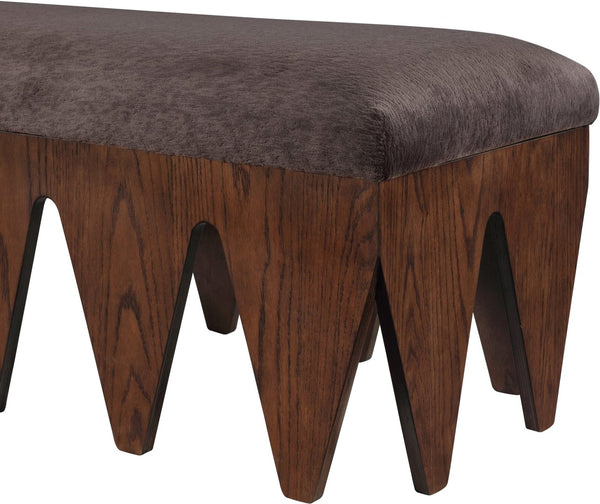 Meridian Furniture Altair Art Deco Upholstered Bench Plush Velour Fur Seat with Angular Walnut Legs 22028Brown