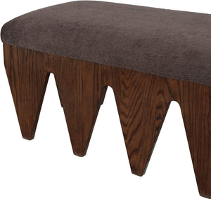 Meridian Furniture Altair Art Deco Upholstered Bench Plush Velour Fur Seat with Angular Walnut Legs 22028Brown