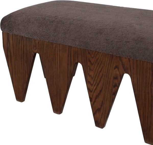 Meridian Furniture Altair Art Deco Upholstered Bench Plush Velour Fur Seat with Angular Walnut Legs 22028Brown
