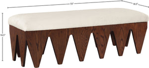Meridian Furniture Altair Plush Velour Fur Upholstered Bench with Walnut Base Art Deco Bedroom 22028Cream