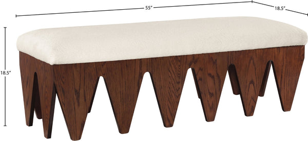 Meridian Furniture Altair Plush Velour Fur Upholstered Bench with Walnut Base Art Deco Bedroom 22028Cream