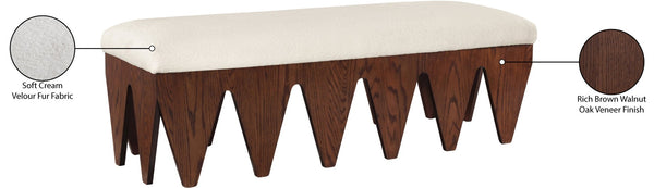 Meridian Furniture Altair Plush Velour Fur Upholstered Bench with Walnut Base Art Deco Bedroom 22028Cream