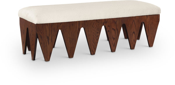 Meridian Furniture Altair Plush Velour Fur Upholstered Bench with Walnut Base Art Deco Bedroom 22028Cream