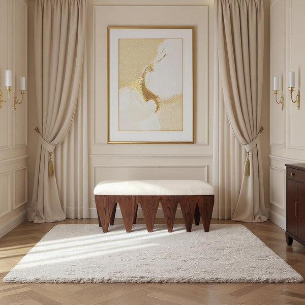 Meridian Furniture Altair Plush Velour Fur Upholstered Bench with Walnut Base Art Deco Bedroom 22028Cream