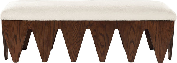 Meridian Furniture Altair Plush Velour Fur Upholstered Bench with Walnut Base Art Deco Bedroom 22028Cream