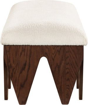 Meridian Furniture Altair Plush Velour Fur Upholstered Bench with Walnut Base Art Deco Bedroom 22028Cream