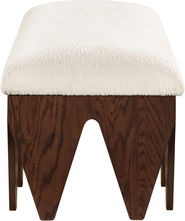 Meridian Furniture Altair Plush Velour Fur Upholstered Bench with Walnut Base Art Deco Bedroom 22028Cream