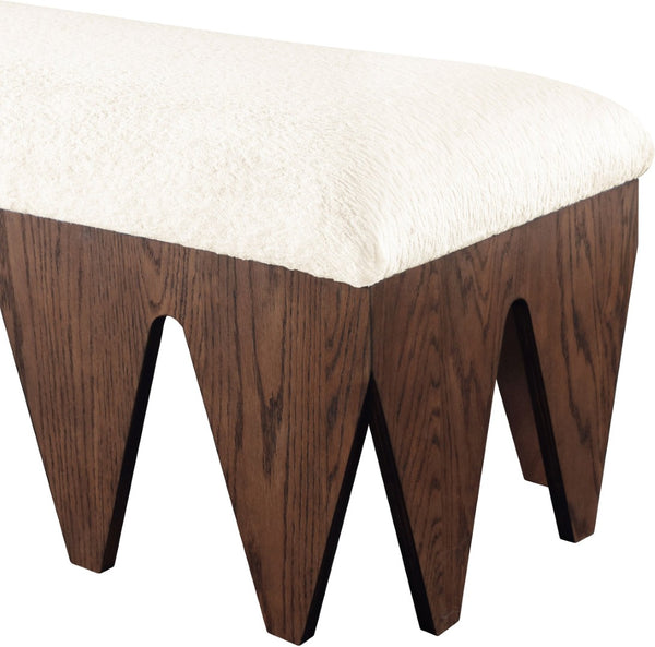 Meridian Furniture Altair Plush Velour Fur Upholstered Bench with Walnut Base Art Deco Bedroom 22028Cream